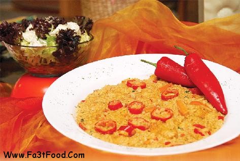 ریسوتو با سس گوجه فرنگی و فیله مرغ
